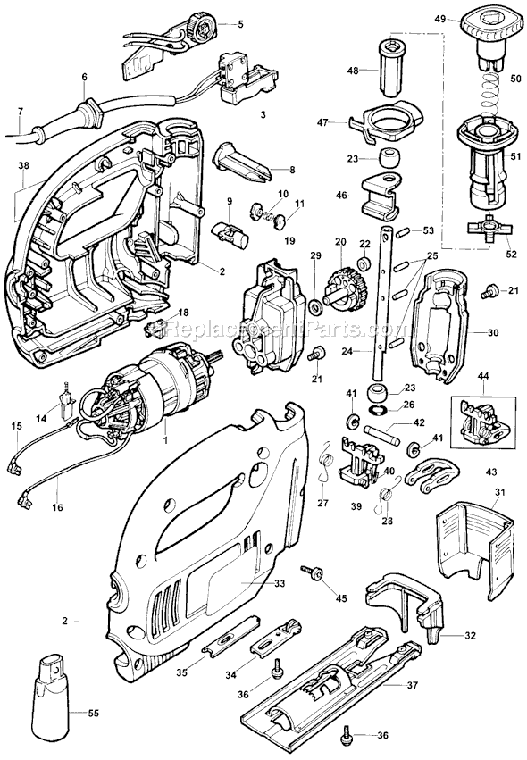 Page A Diagram and Parts List for TV450 Type 1 Black and Decker Jig Saw